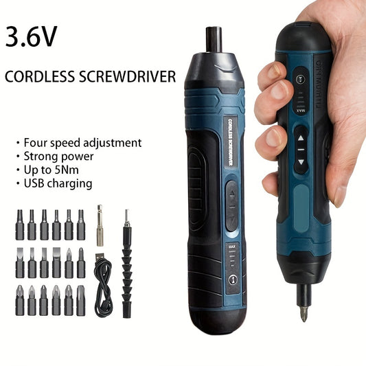 Cordless Electric Screwdriver with 4 Torque Settings, 3.6V