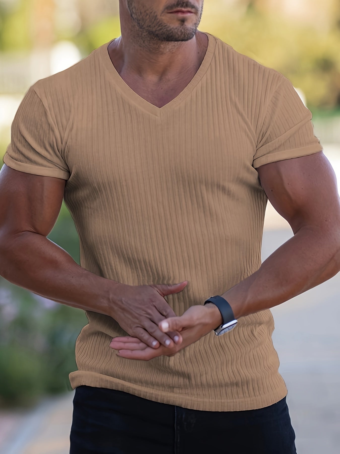 HookUpCo. Men's Short Sleeve V Neck Tee for Summer Activewear