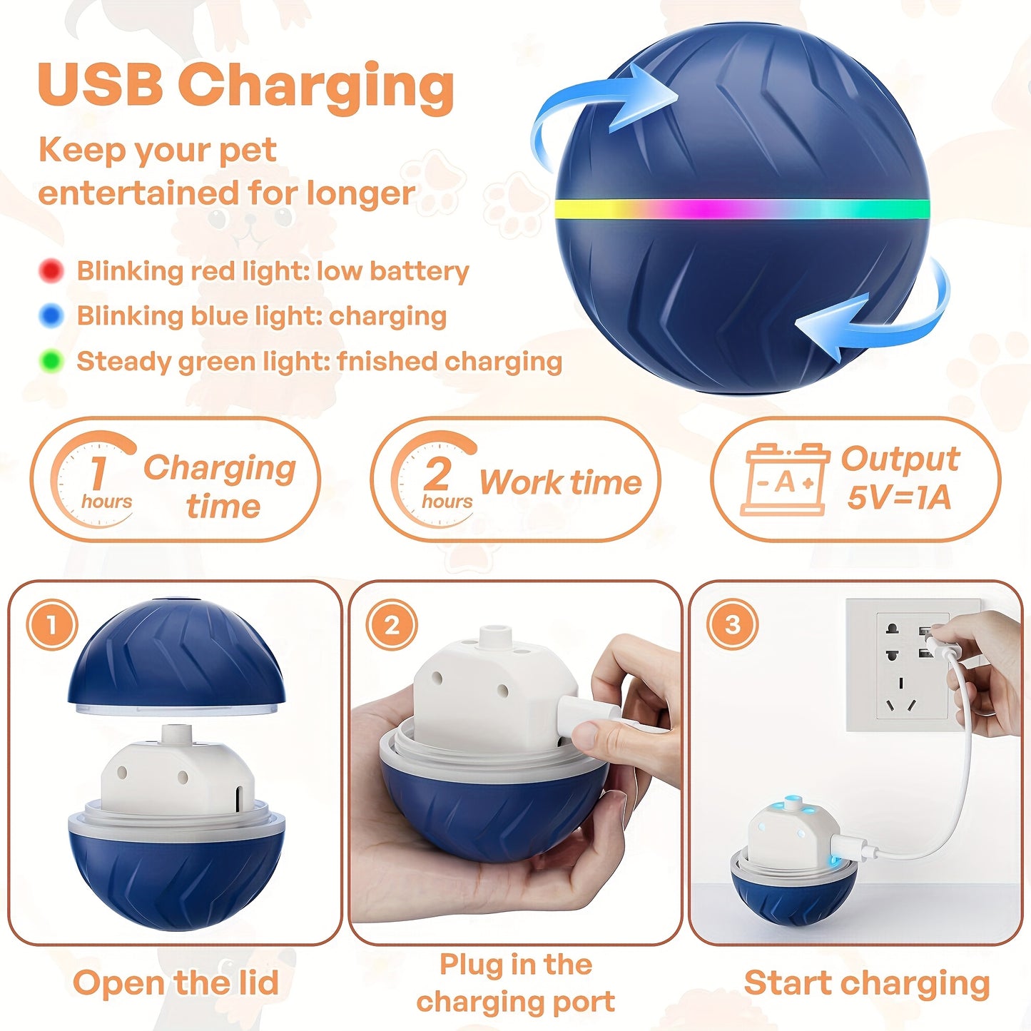 Interactive Rechargeable Dog Ball - Motion-Activated Fun