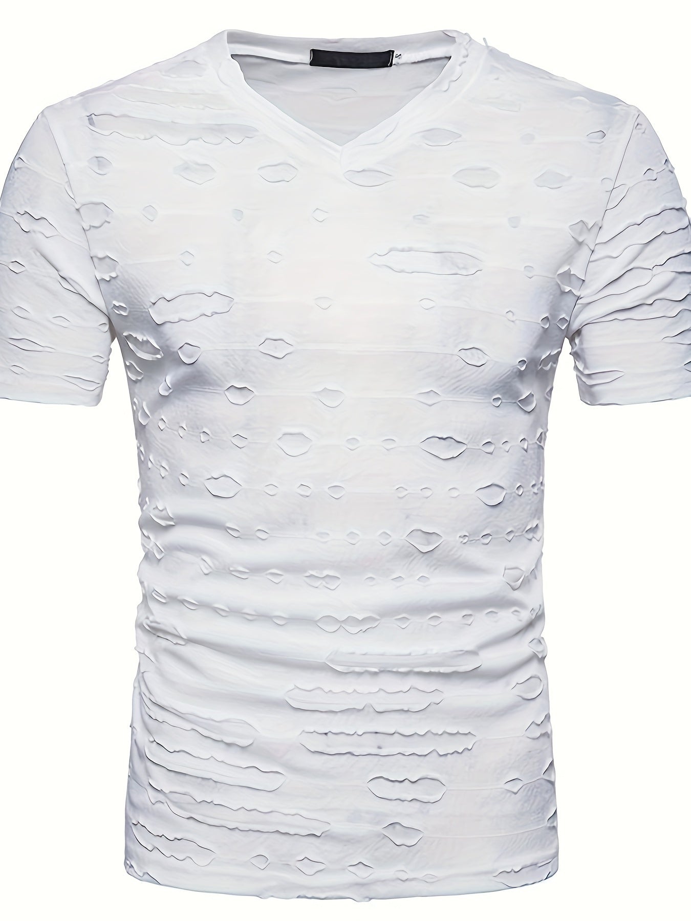 HookUpCo. Men's Casual Ripped V-Neck Tee for Everyday Wear