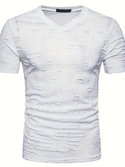 HookUpCo. Men's Casual Ripped V-Neck Tee for Everyday Wear