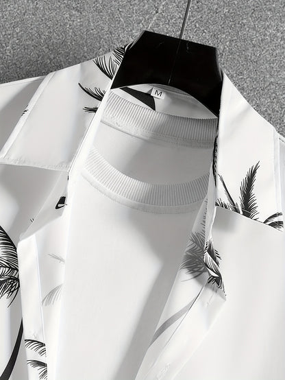 Coconut Tree Print Men's Summer Outfit - Shirt and Shorts Set