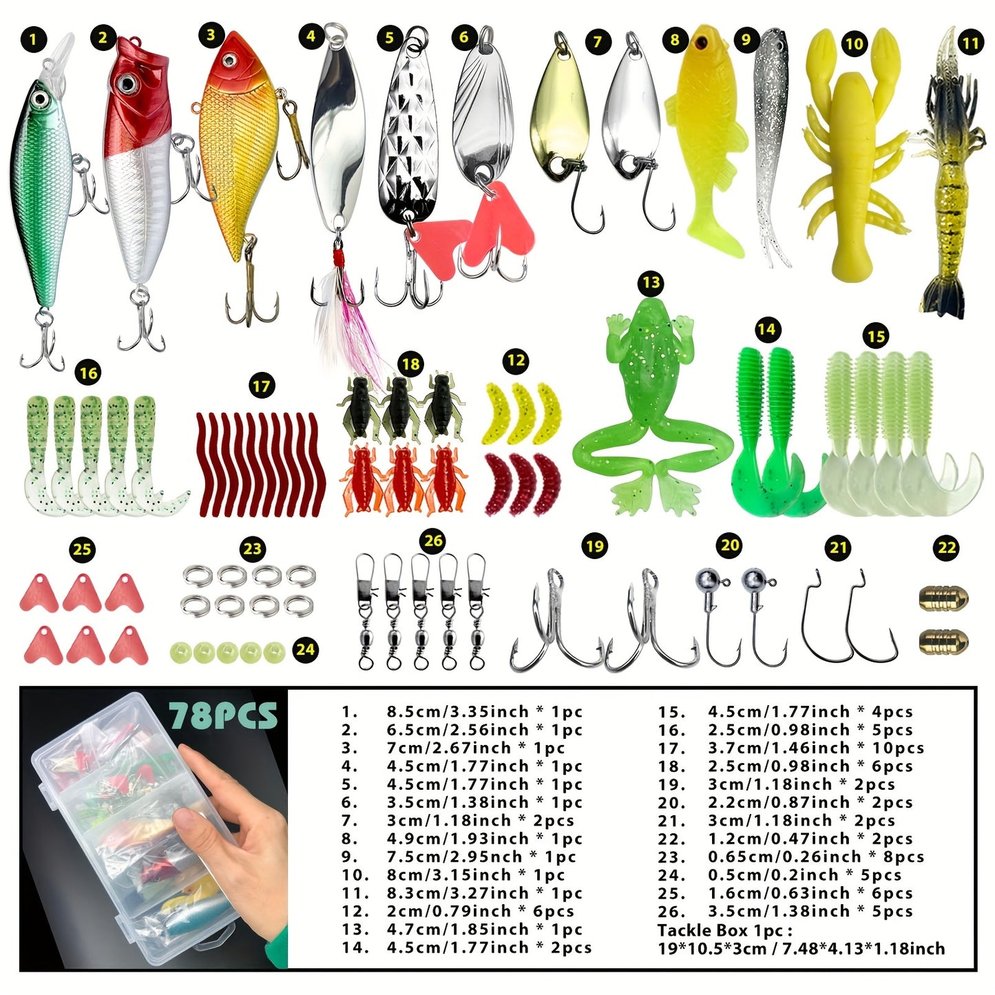 78-Piece Fishing Lure Tackle Set for Bass and Trout Adventures