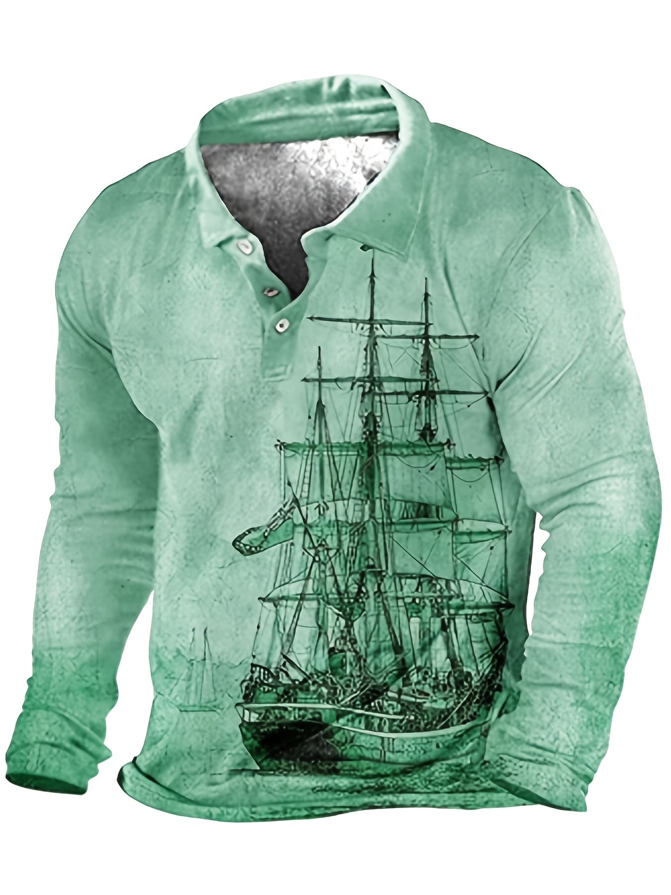Plus Size Men's 3D Sailboat Print Long Sleeve Shirt