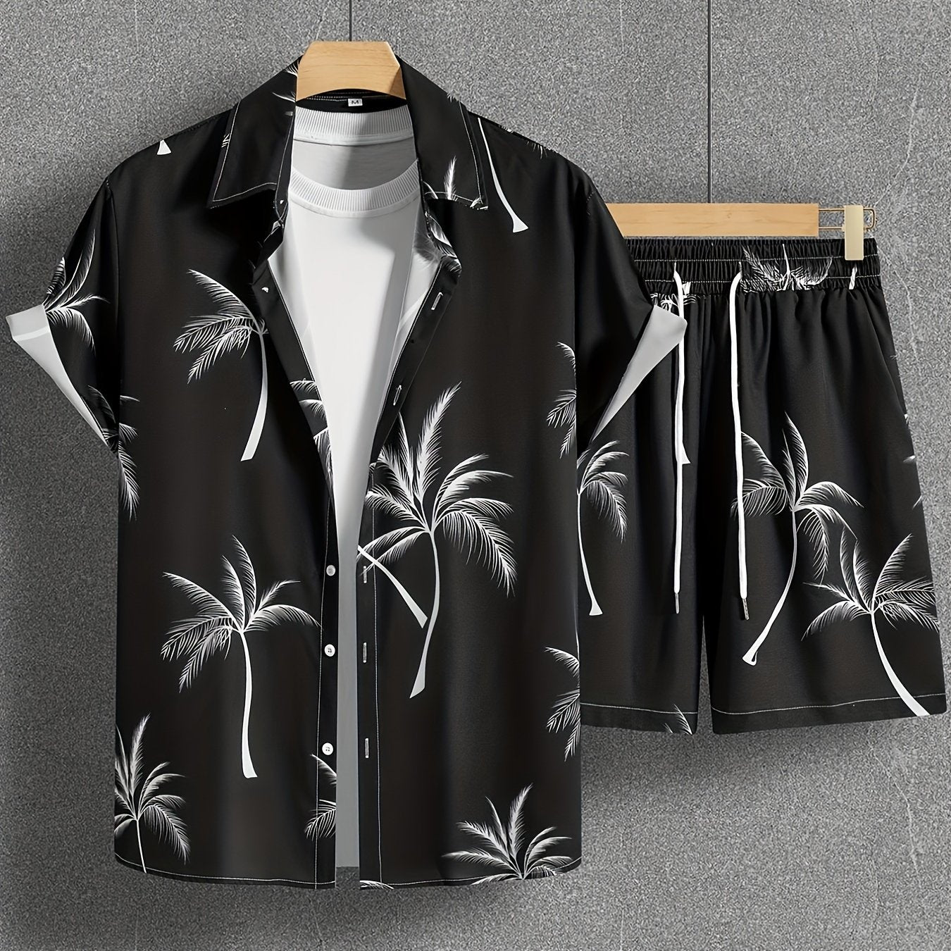 Coconut Tree Print Men's Summer Outfit - Shirt and Shorts Set
