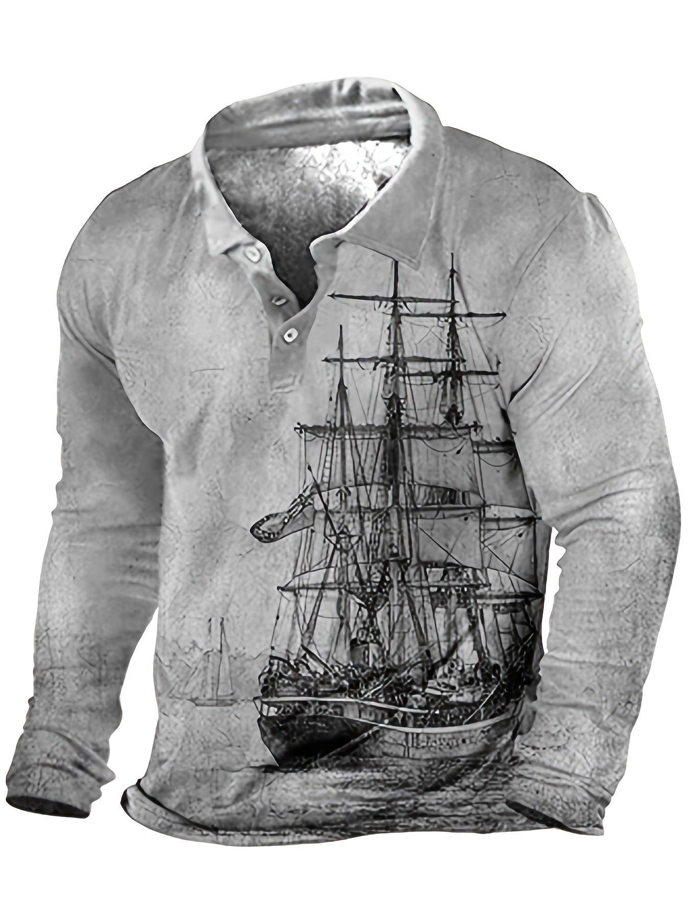 Plus Size Men's 3D Sailboat Print Long Sleeve Shirt