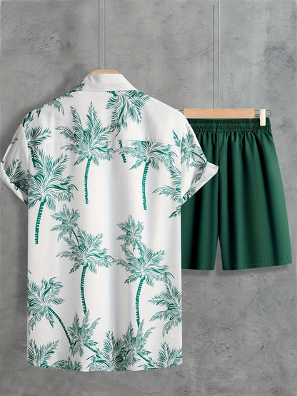 Men's Casual Coconut Tree Print Shirt and Shorts Set