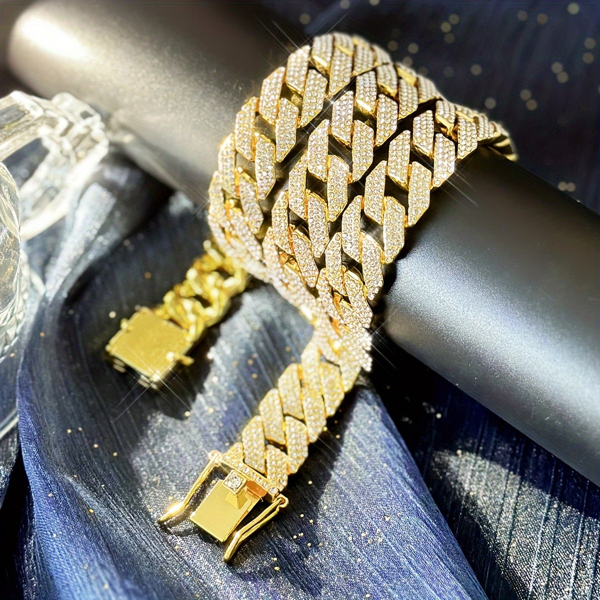 Glamorous 14MM Rhinestone Cuban Chain Necklace for Men