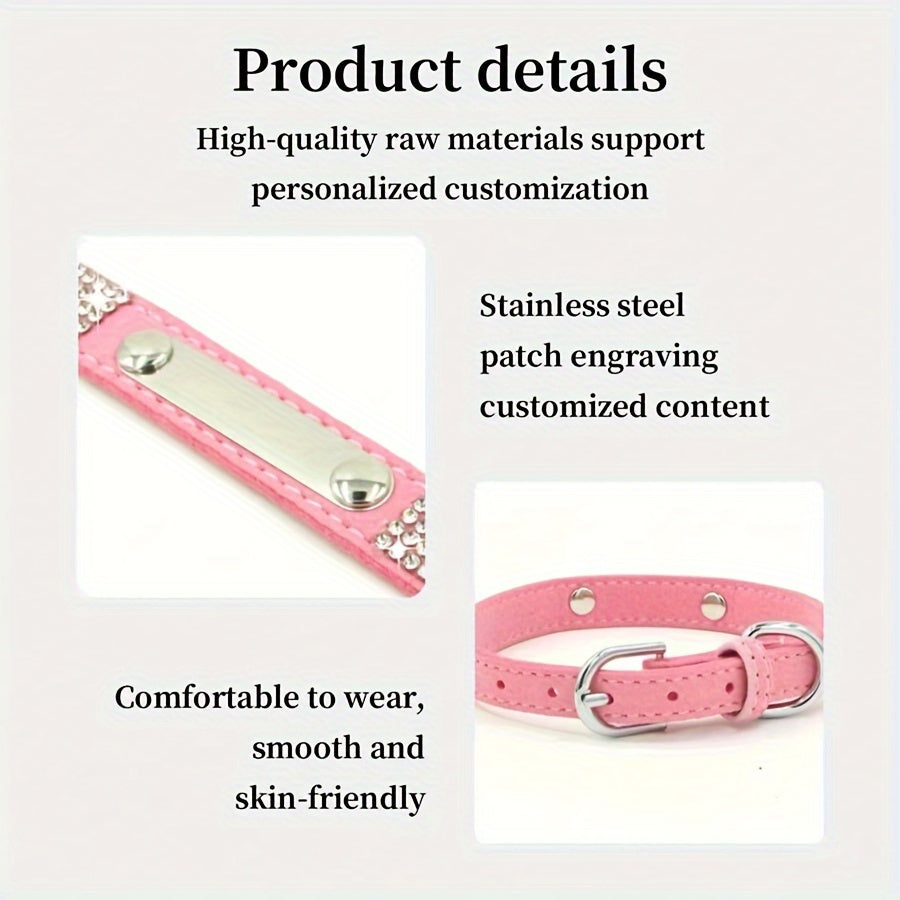 Custom Rhinestone Dog Collar with Engraved ID Tag for Pets