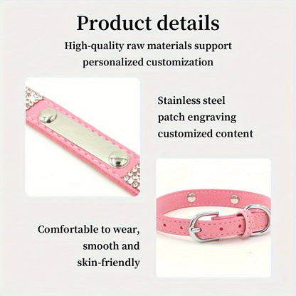 Custom Rhinestone Dog Collar with Engraved ID Tag for Pets