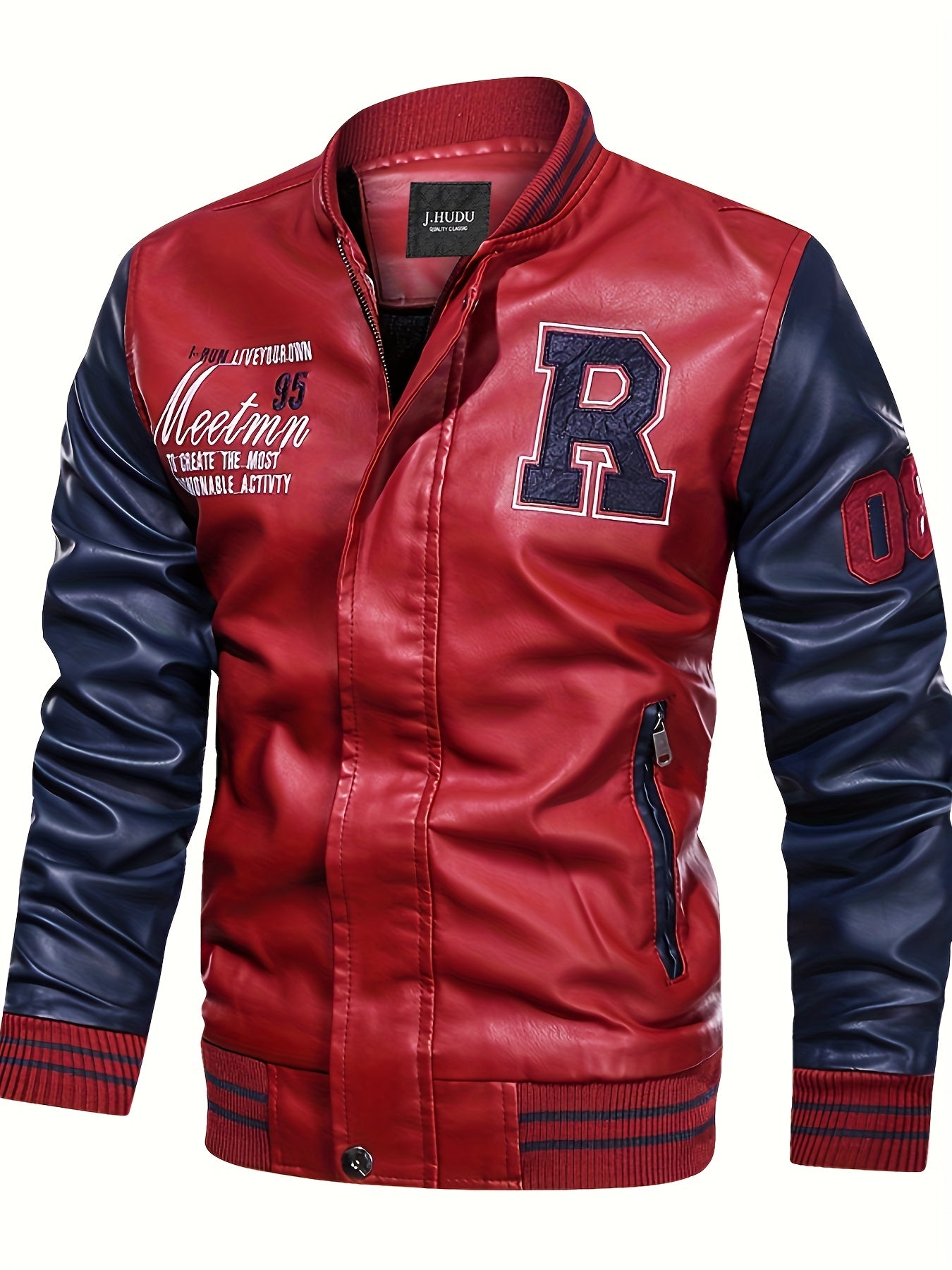 Men's Letter 'R' Print PU Jacket – Bold & Functional Wear
