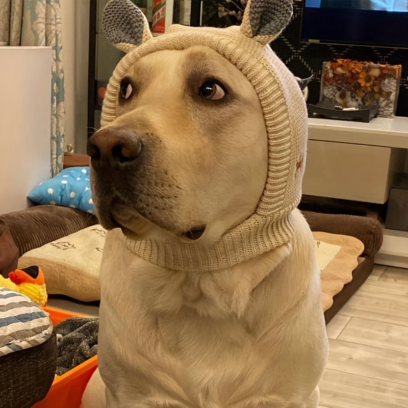 Knitted Dog Hat for Noise Protection, Warm Winter Cap