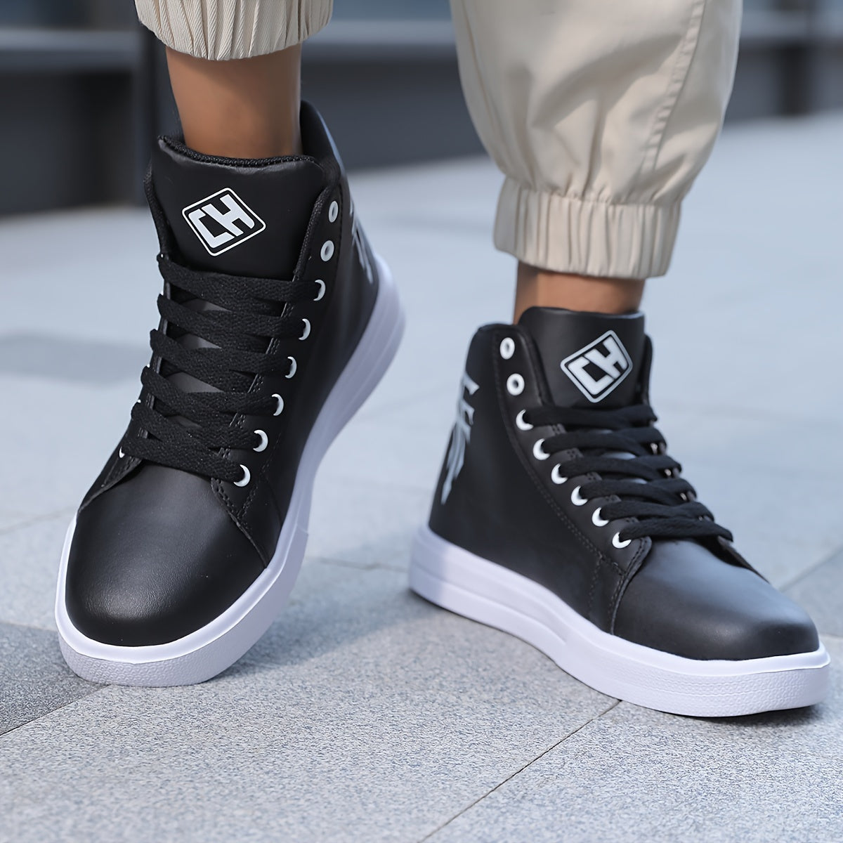 HookUpCo. Men's Plus Size High Top Skate Sneakers, Ultra Comfy