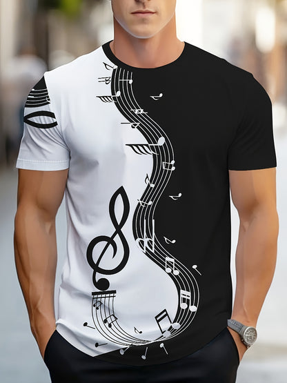 Men's Casual Short Sleeve Note Print T-shirt for Outdoors