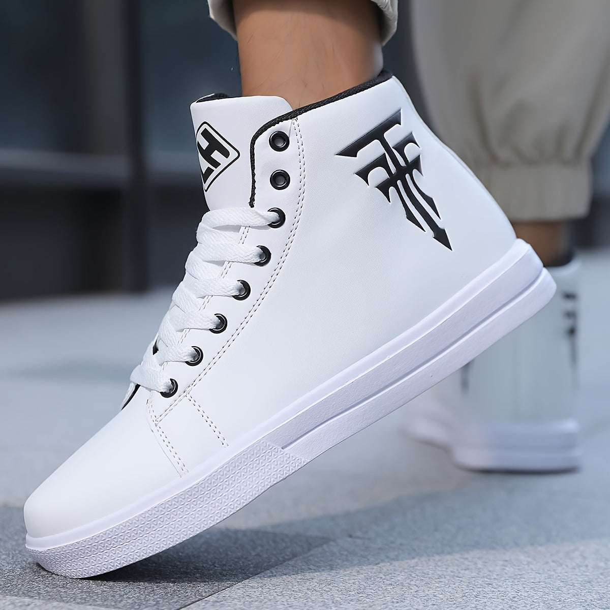 HookUpCo. Men's Plus Size High Top Skate Sneakers, Ultra Comfy