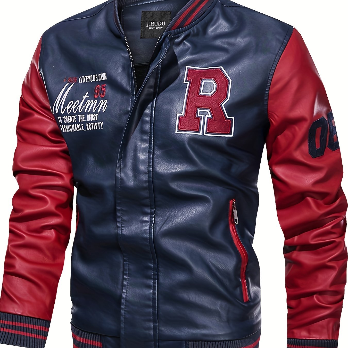 Men's Letter 'R' Print PU Jacket – Bold & Functional Wear