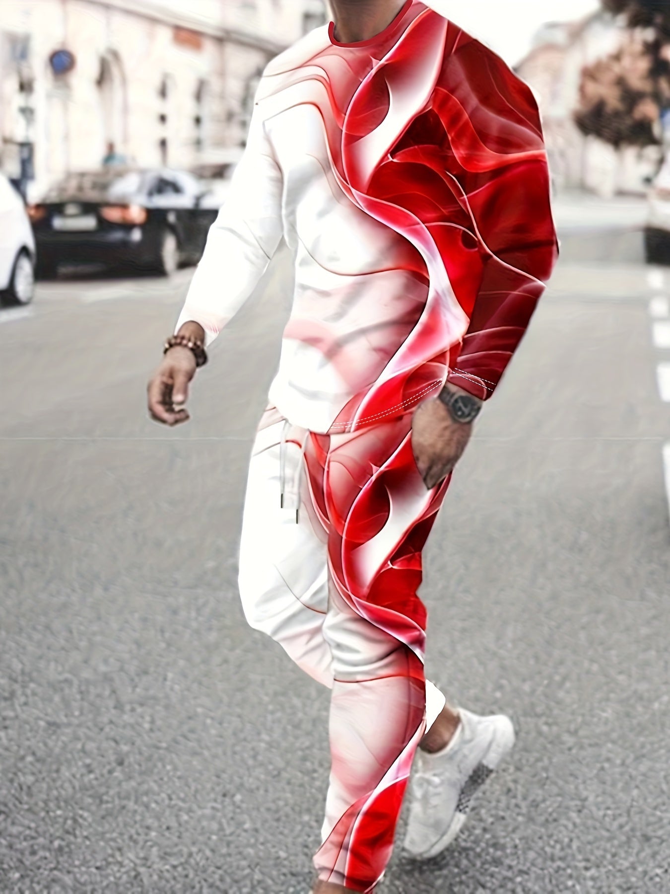 Men's Black & White Casual T-Shirt and Jogger Set for Fall