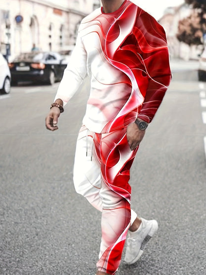 Men's Black & White Casual T-Shirt and Jogger Set for Fall