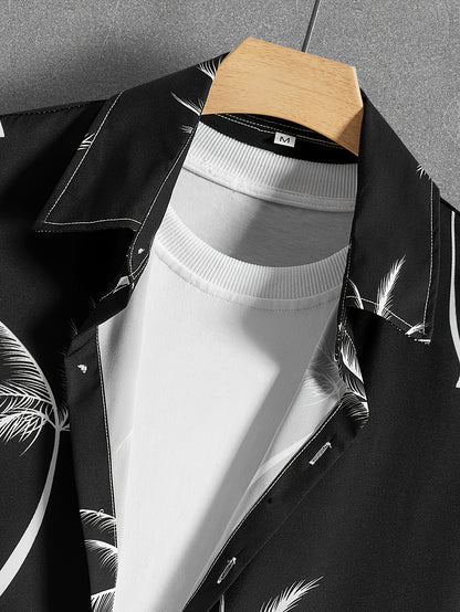 Coconut Tree Print Men's Summer Outfit - Shirt and Shorts Set