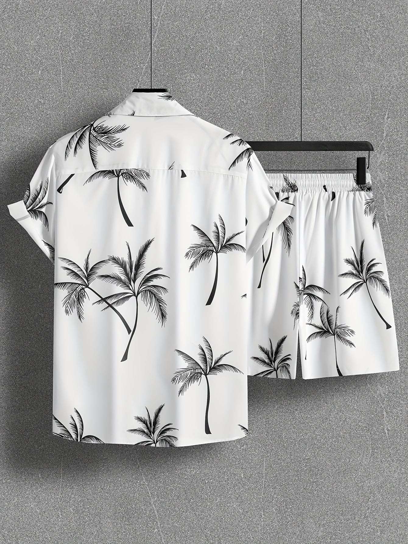 Coconut Tree Print Men's Summer Outfit - Shirt and Shorts Set