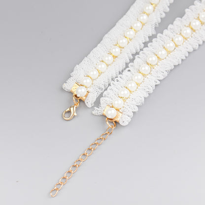 Elegant Pearl and Lace Adjustable Pet Collar for Stylish Pets