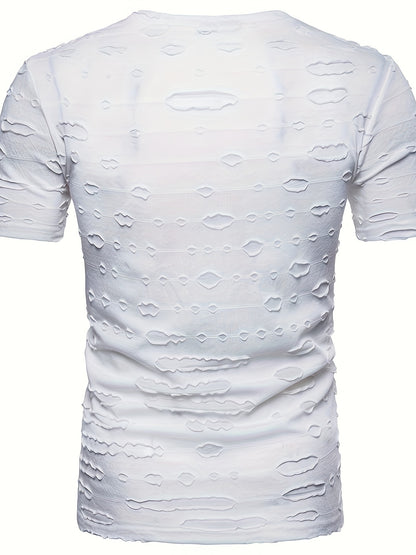 HookUpCo. Men's Casual Ripped V-Neck Tee for Everyday Wear