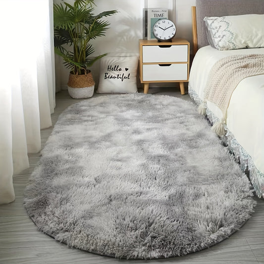 Soft Plush Oval Rug - Modern Neutral for Cozy Spaces