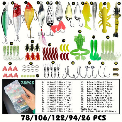 78-Piece Fishing Lure Tackle Set for Bass and Trout Adventures