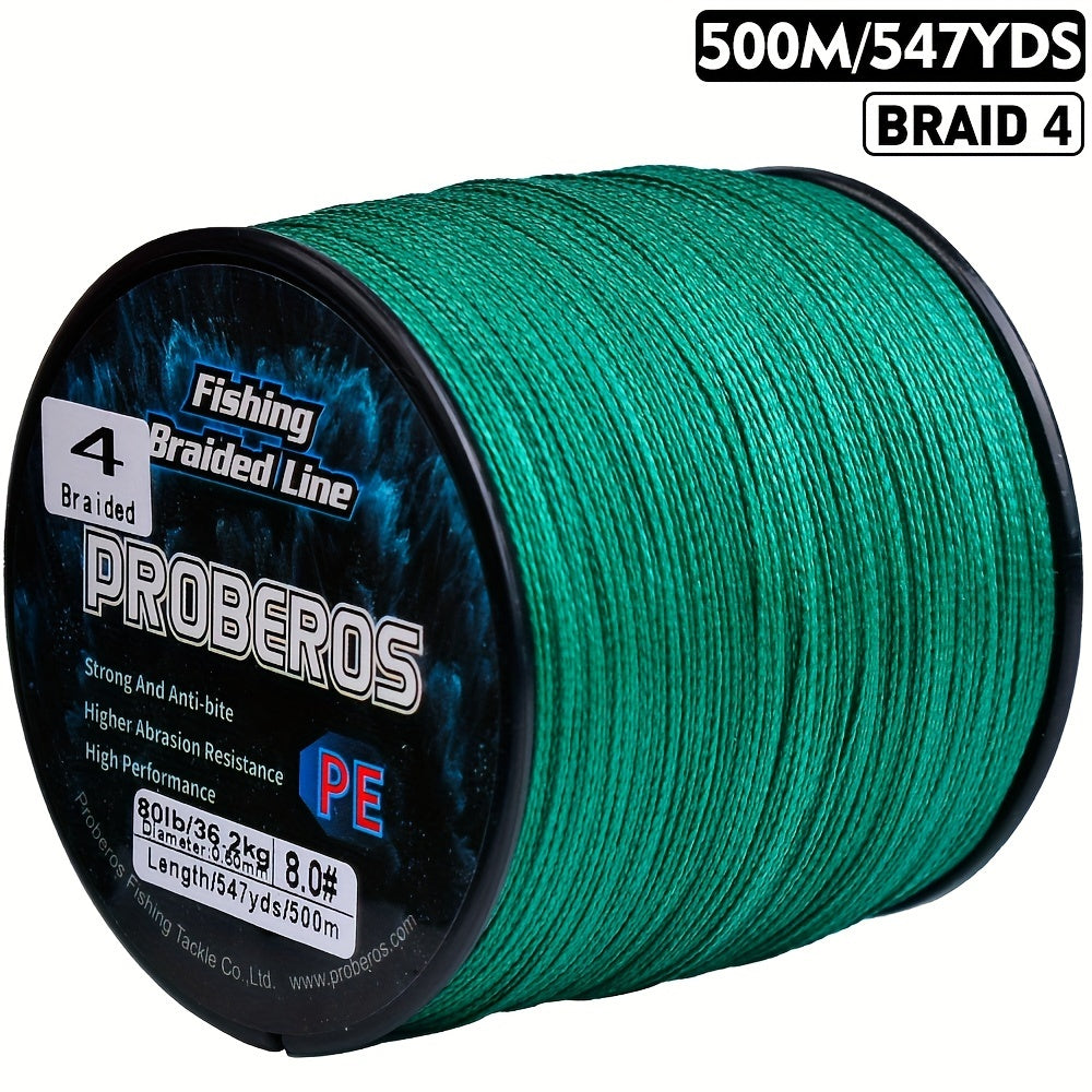 Durable 500M Braided Fishing Line, Zero Stretch, 4 Strands