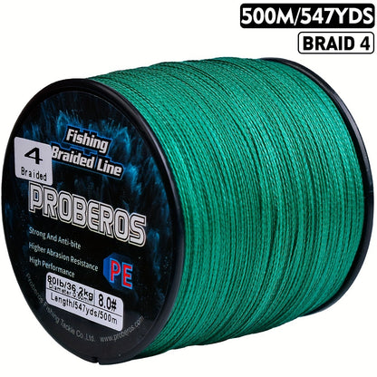 Durable 500M Braided Fishing Line, Zero Stretch, 4 Strands
