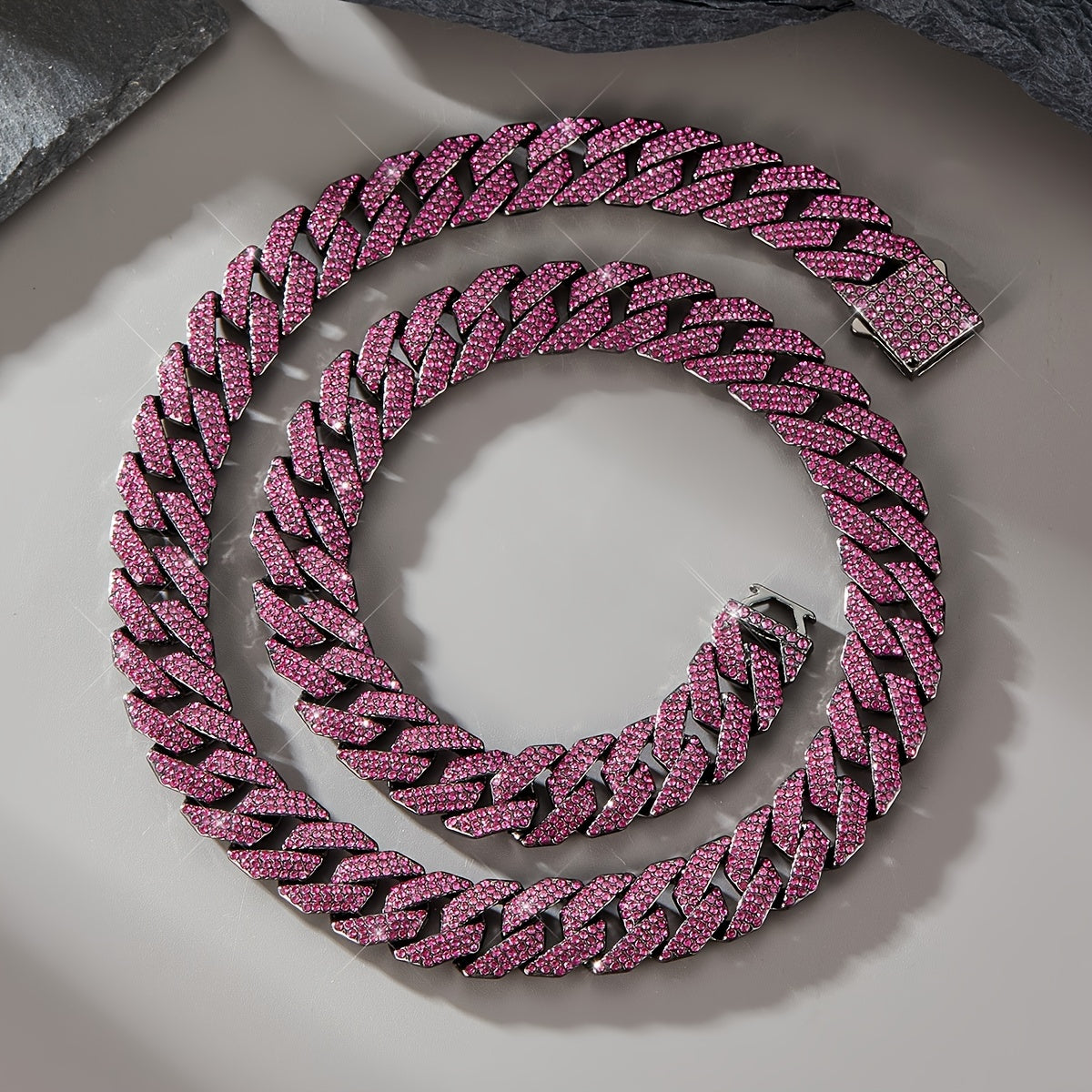 Glamorous 14MM Rhinestone Cuban Chain Necklace for Men