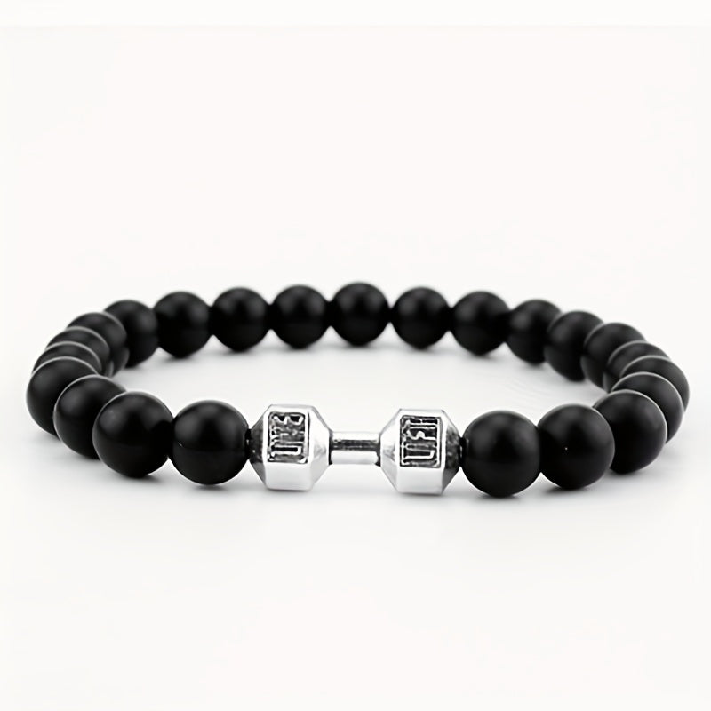 Frosted Bead Dumbbell Bracelet - Elevate Your Masculine Style