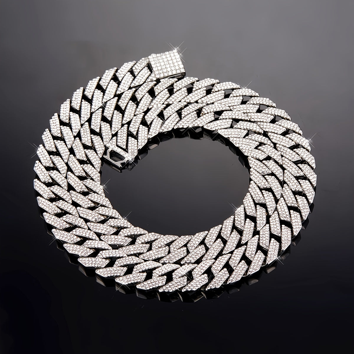 Glamorous 14MM Rhinestone Cuban Chain Necklace for Men