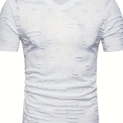 HookUpCo. Men's Casual Ripped V-Neck Tee for Everyday Wear