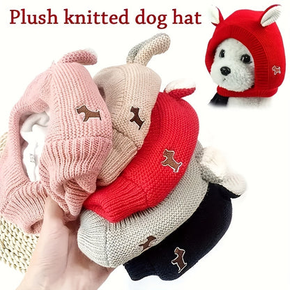 Knitted Dog Hat for Noise Protection, Warm Winter Cap