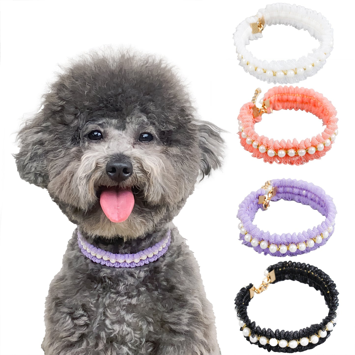 Elegant Pearl and Lace Adjustable Pet Collar for Stylish Pets