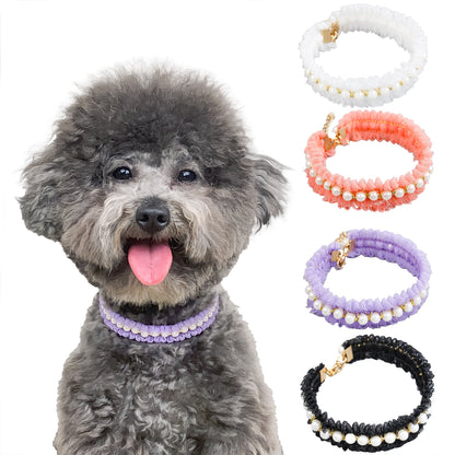 Elegant Pearl and Lace Adjustable Pet Collar for Stylish Pets