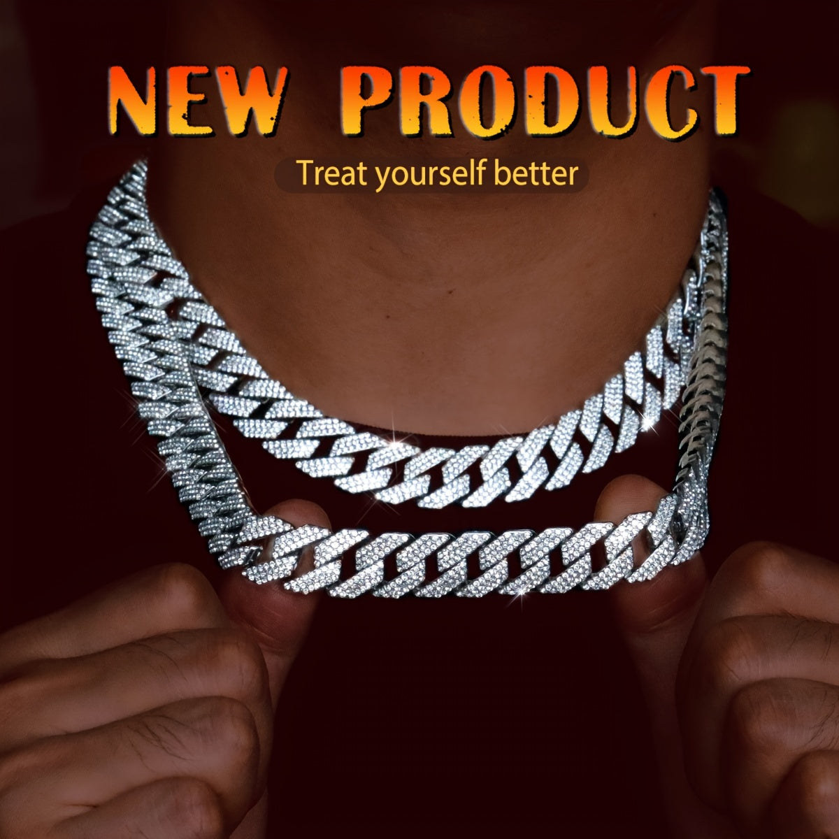 Glamorous 14MM Rhinestone Cuban Chain Necklace for Men