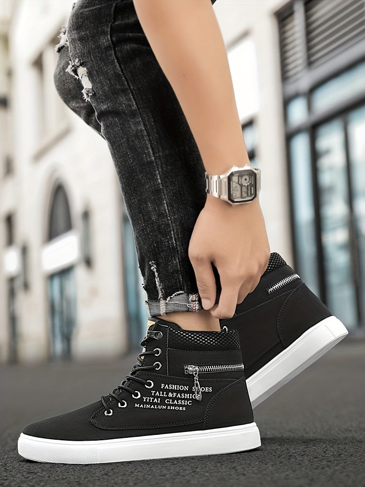 HookUpCo. Men's Plus Size High Top Skate Shoes, Ultra-Comfortable