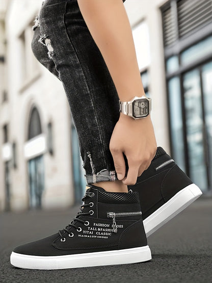 HookUpCo. Men's Plus Size High Top Skate Shoes, Ultra-Comfortable