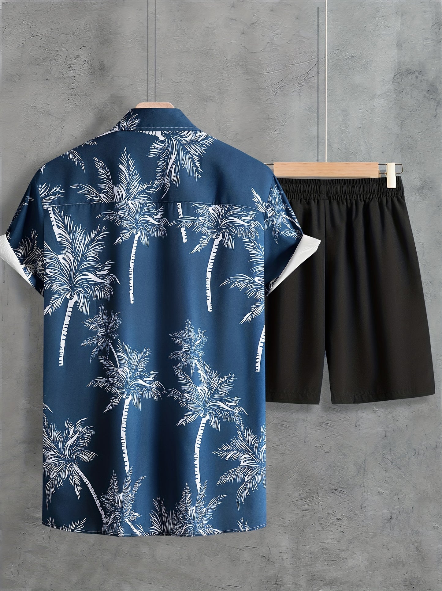 Men's Casual Coconut Tree Print Shirt and Shorts Set