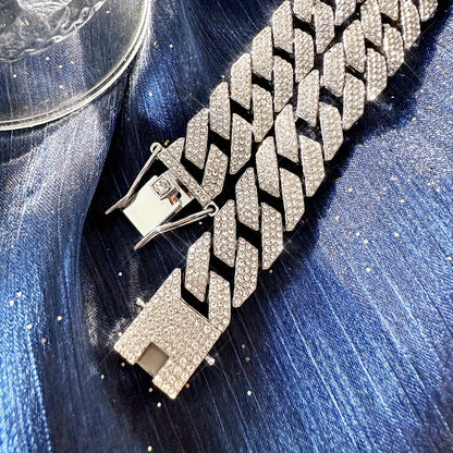 Glamorous 14MM Rhinestone Cuban Chain Necklace for Men