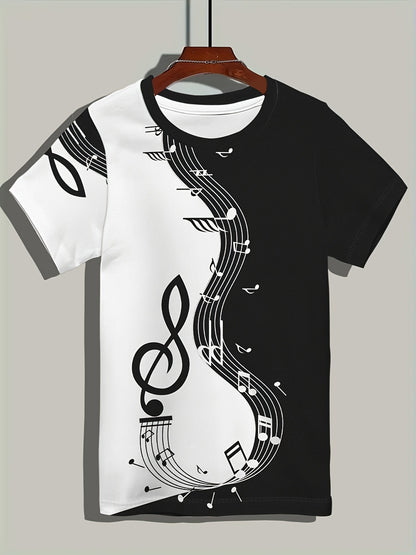 Men's Casual Short Sleeve Note Print T-shirt for Outdoors