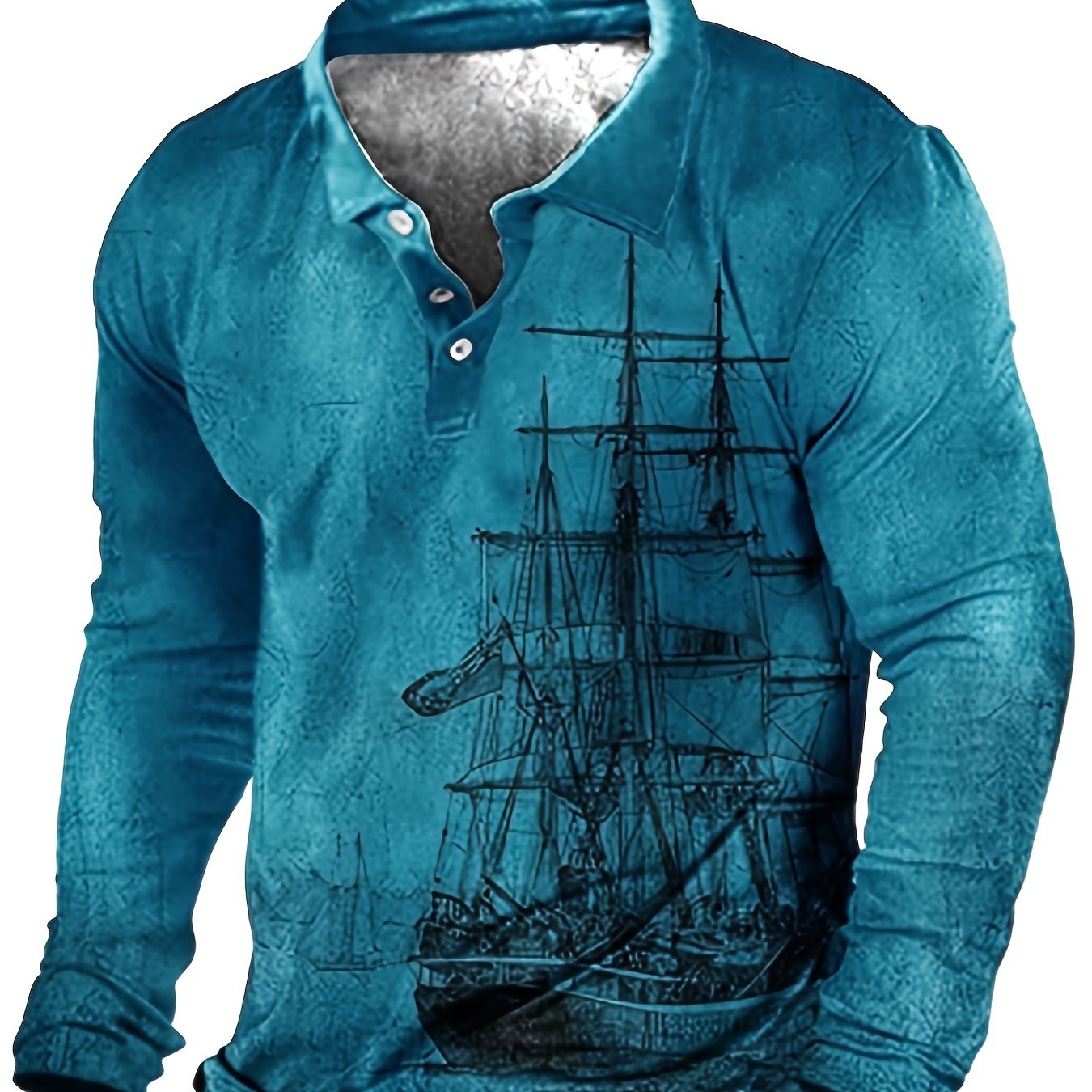 Plus Size Men's 3D Sailboat Print Long Sleeve Shirt