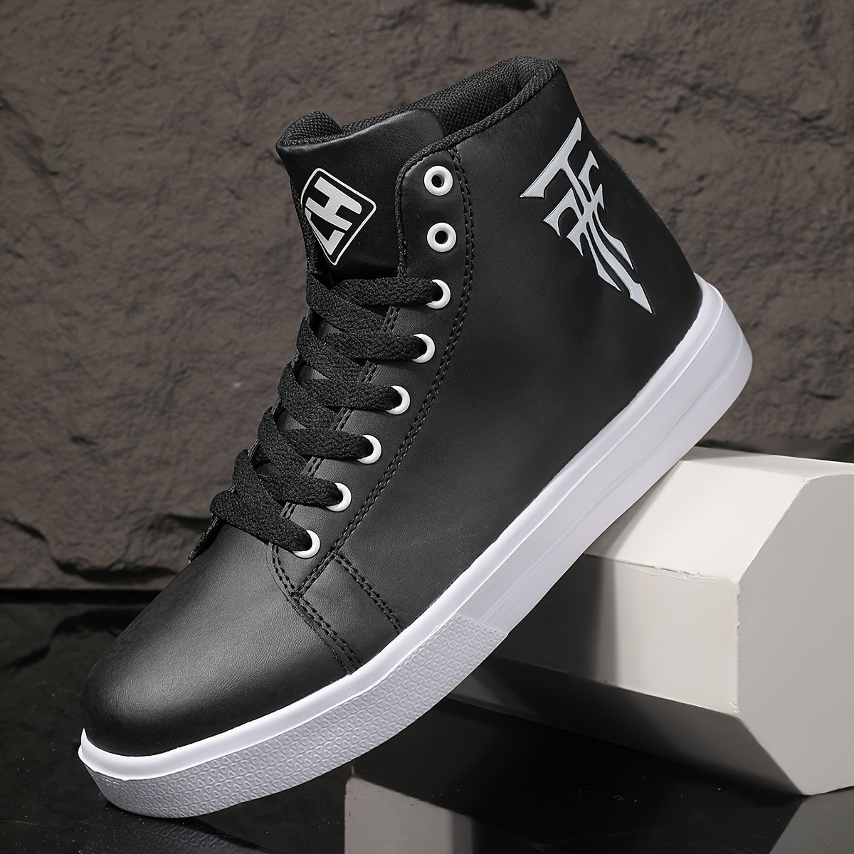HookUpCo. Men's Plus Size High Top Skate Sneakers, Ultra Comfy