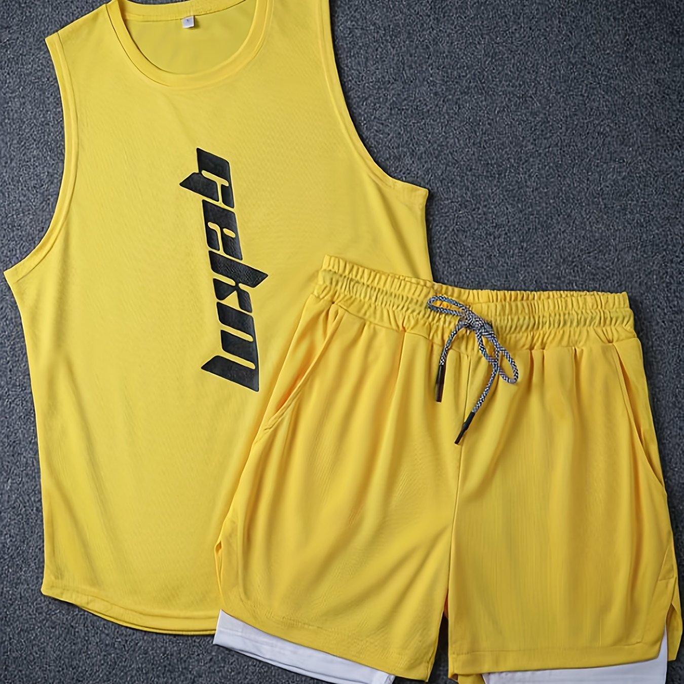 Men's 2pcs Outfits, Letter Print, Casual Graphic Tank Top 2-In-1 Shorts Set, Men's Clothing