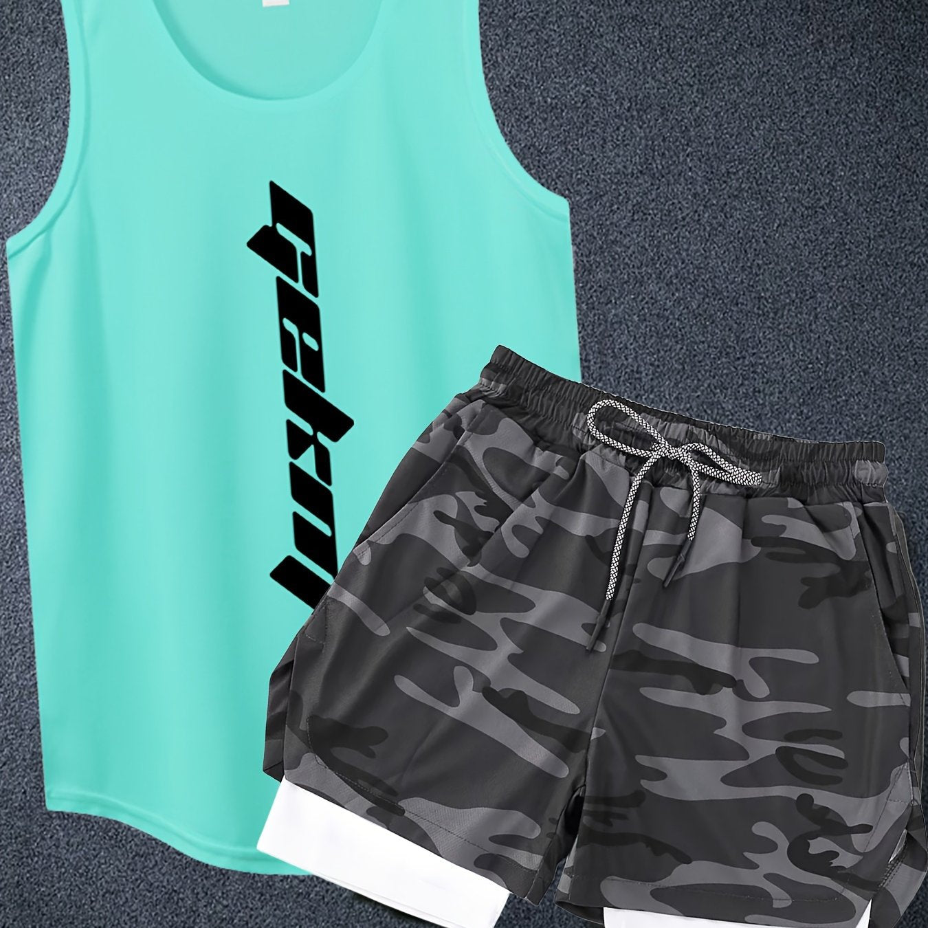 Men's 2pcs Outfits, Letter Print, Casual Graphic Tank Top 2-In-1 Shorts Set, Men's Clothing