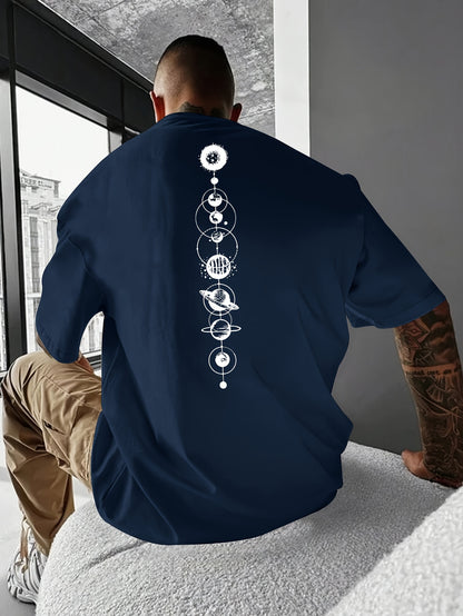 HookUpCo. Men's Casual Planet Print Short Sleeve T-shirt
