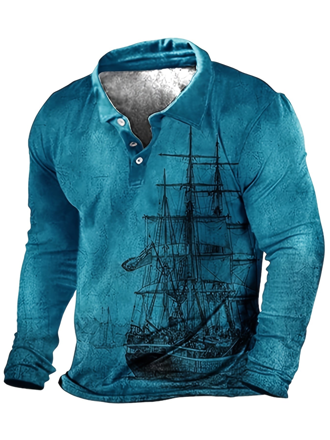 Plus Size Men's 3D Sailboat Print Long Sleeve Shirt