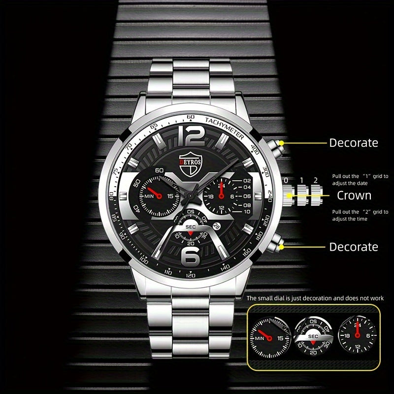 3-Piece Men's Quartz Watch, Bracelet & Necklace Set